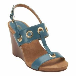 turquoise strappy wedge sandal nine west